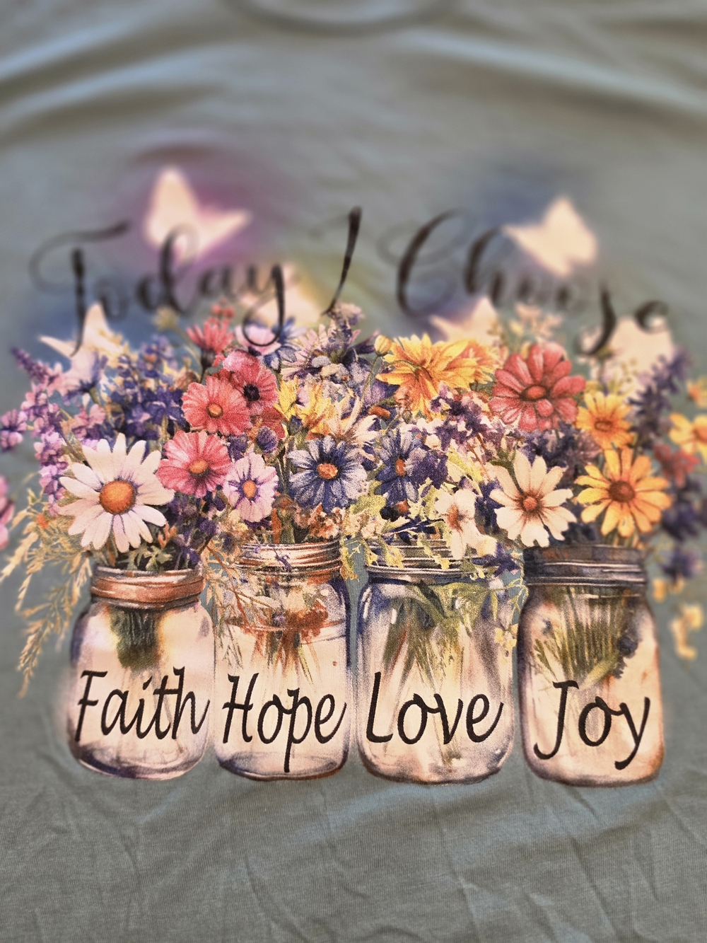 Women's Floral Mason Jar Graphic Tee - Blue Green